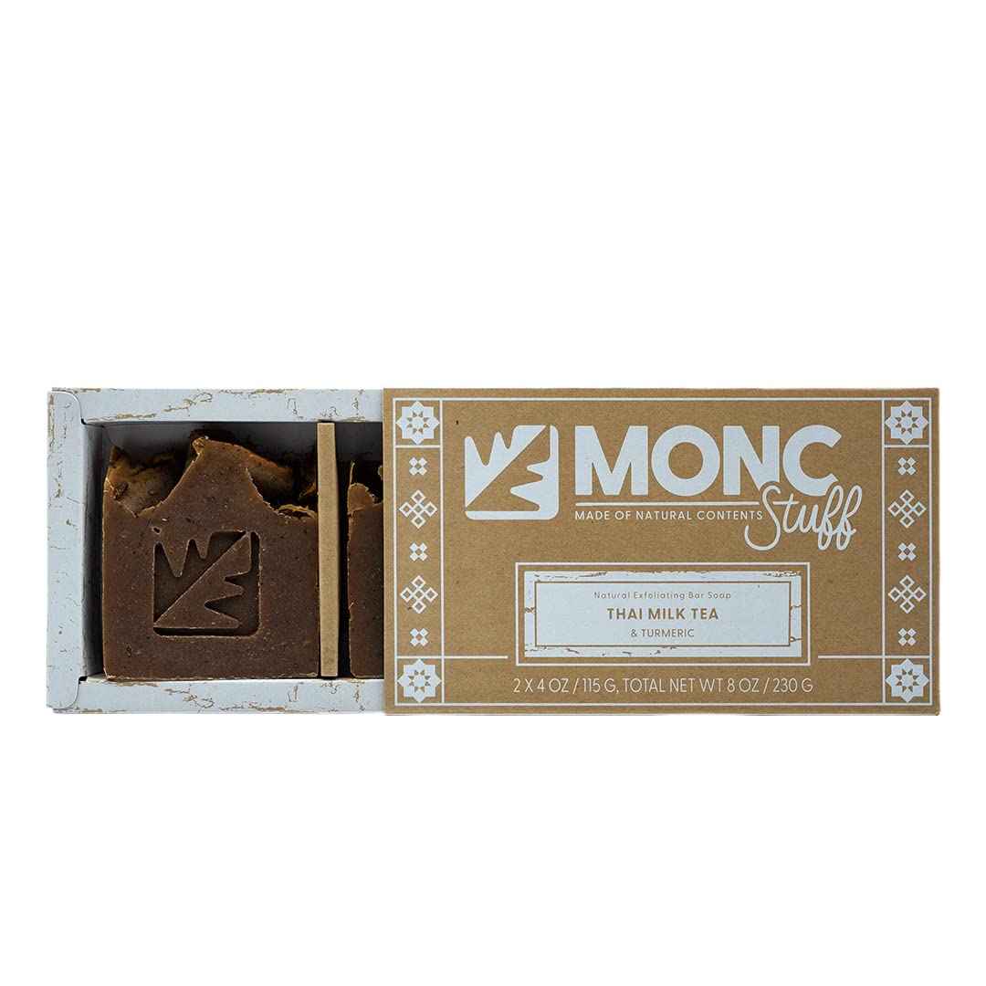 MONCstuff Natural Bar Soap (Thai Milk Tea & Turmeric) for Men and Women - Handmade with Organic Coconut Oil, Rice Milk, and MORE - Cold Process Soap for Face and Body - 2 Bars in a Pack
