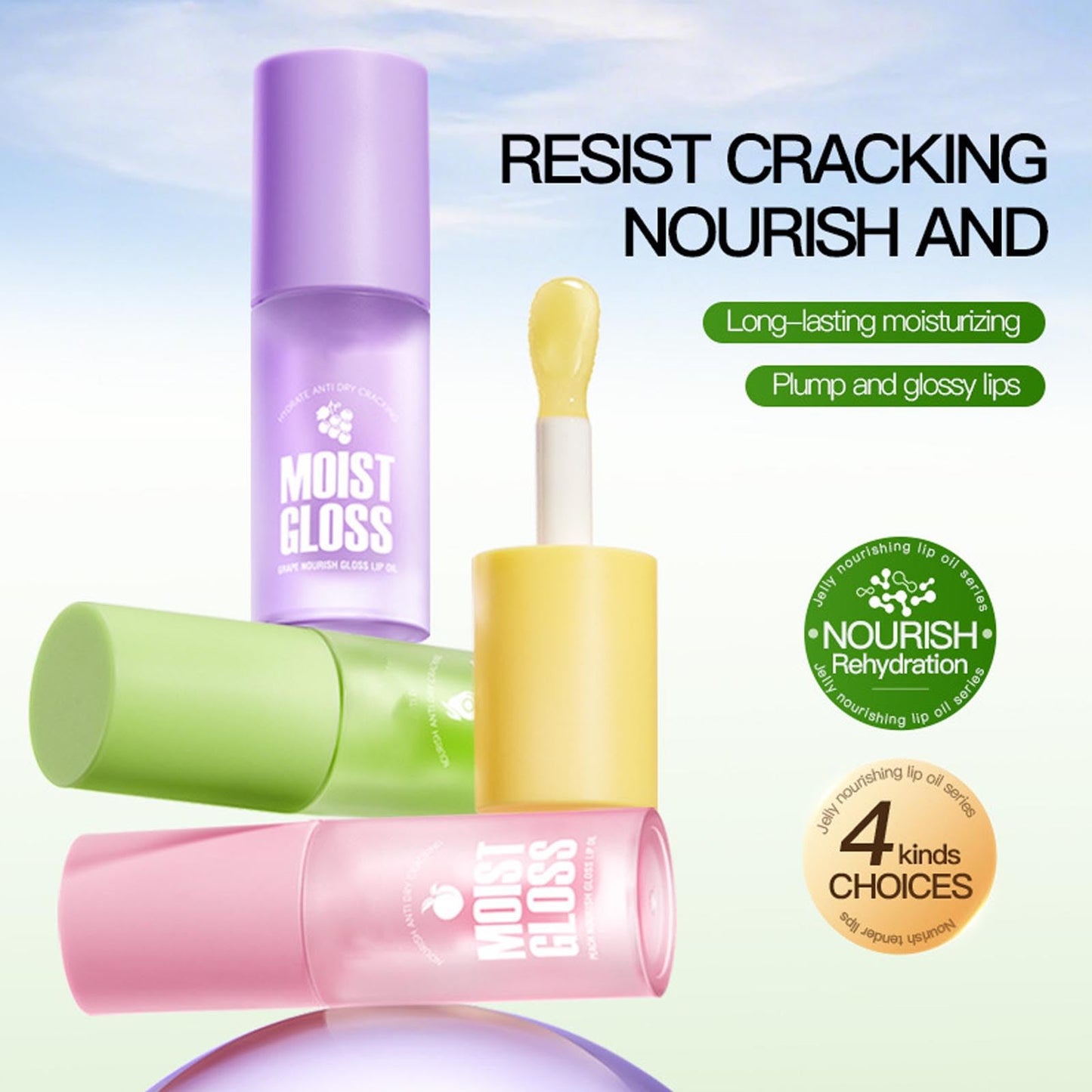 4Pcs Hydrating Lip Oil Set,Clear Lip Gloss,Long Lasting Nourishing Revitalizing for Dry Lips,Waterproof,Lip Gloss Base Flavoring Oil for Women Girls(Avocado+Grape+Peach+Honey)