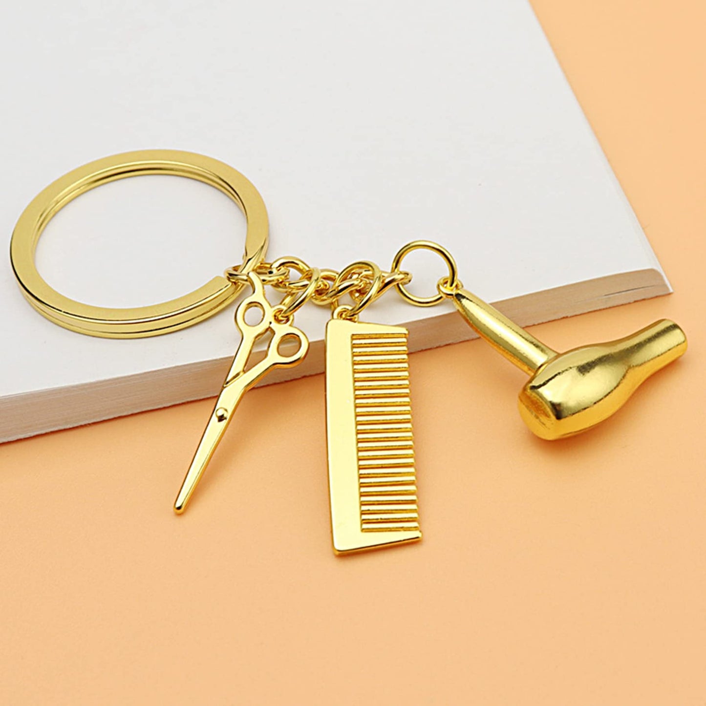 PHAETON 20PCS Hairdresser Hair Dryer,Scissor,Comb Charm Pendant Keychain Keyring,Perfect for Salon Owner,or Hair Stylist Gift Jewelry Graduation Gift (Gold)