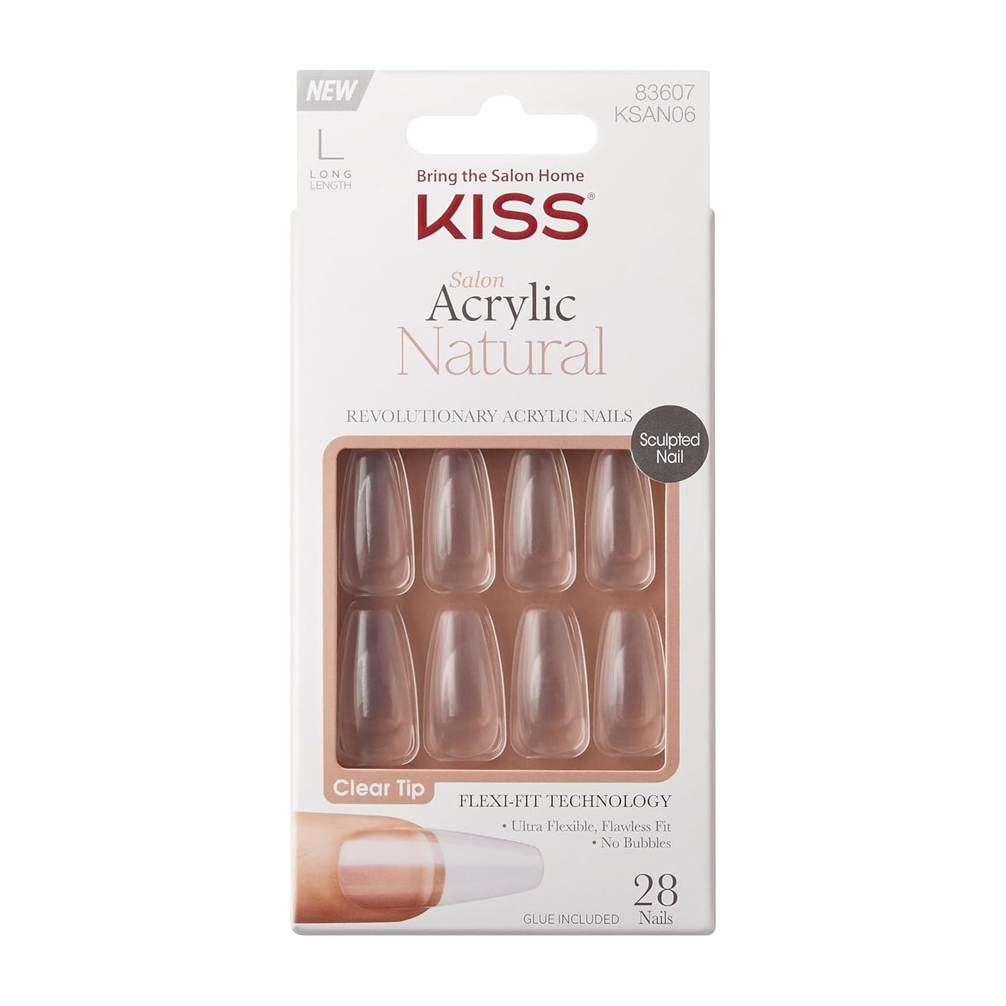 KISS Salon Acrylic Natural Press On Nails, Nail glue included, 'Rare', Nude, Short Size, Squoval Shape, Includes 28 Nails, 2g Glue, 1 Manicure Stick, 1 Mini File