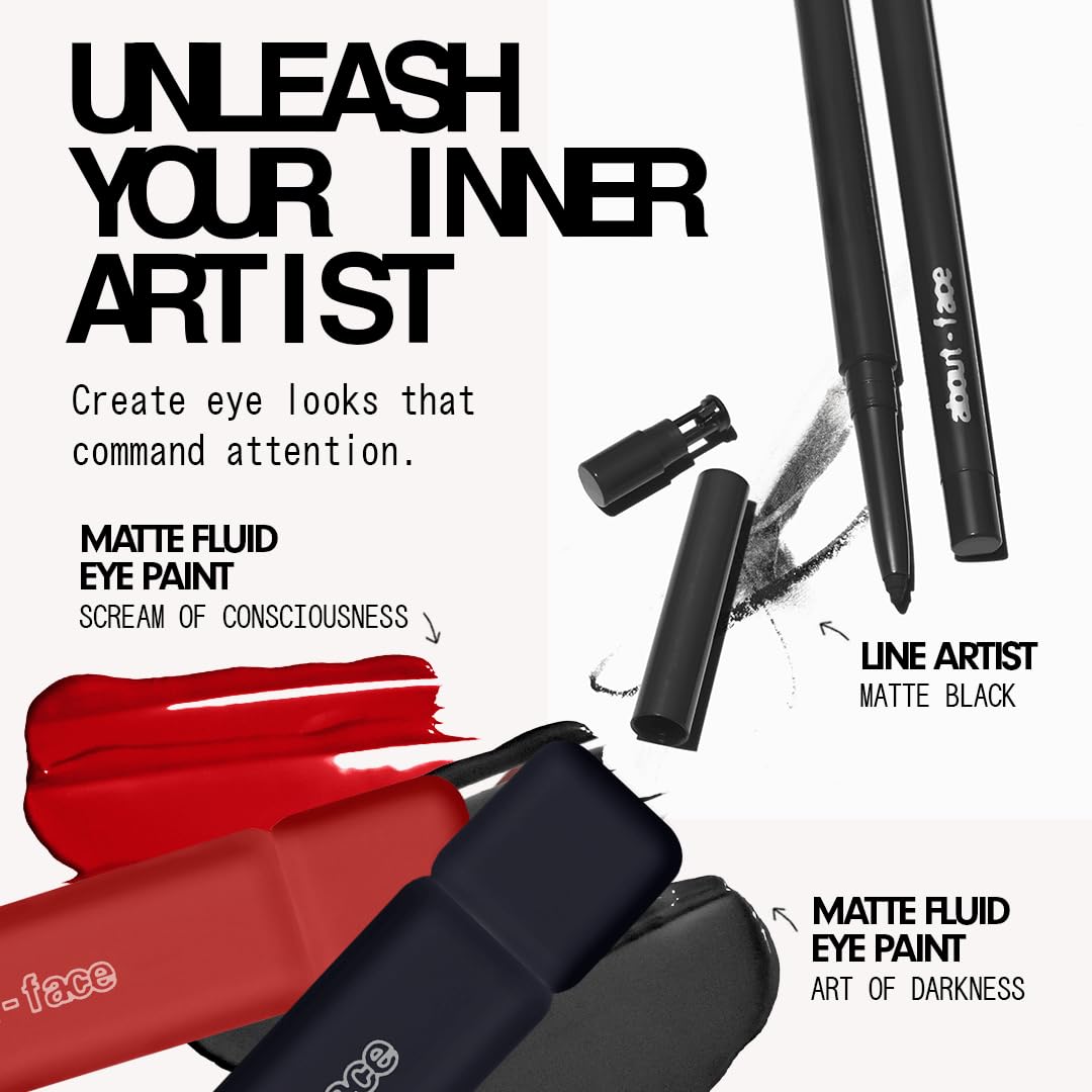 About-Face Matte Fluid Eye Paint | High-Pigment Liquid Eyeshadow, Long-Lasting Matte Finish - Matte Black