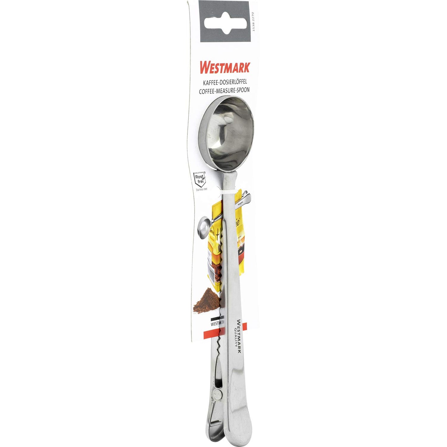 Westmark Coffee Measuring Spoon Stainless Steel With Sealing Clip, 6.9 x 1.5 x 0.9 inches