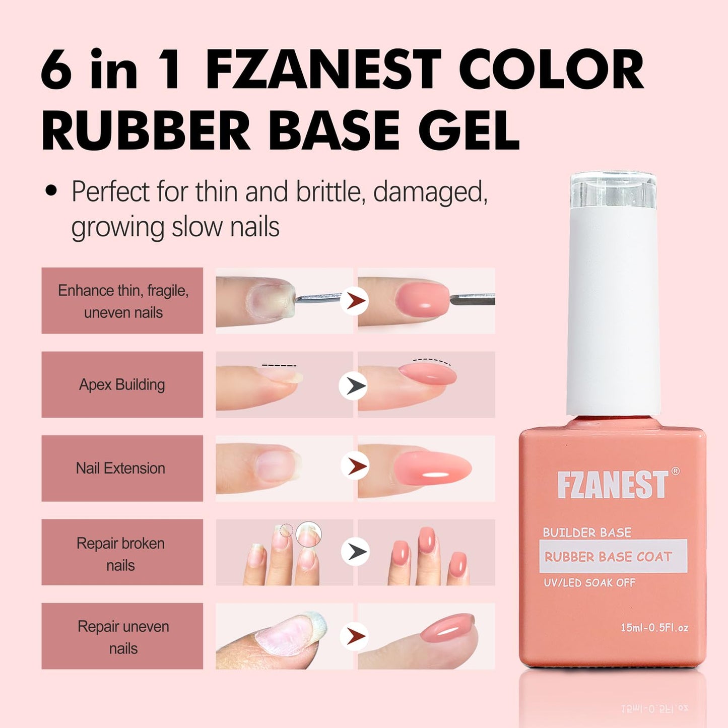 FZANEST Builder Gel Milky White Gel Polish Rubber Base For Nail Strengthener Extension LED Lamp Cured Color Base Nail Polish in Bottle