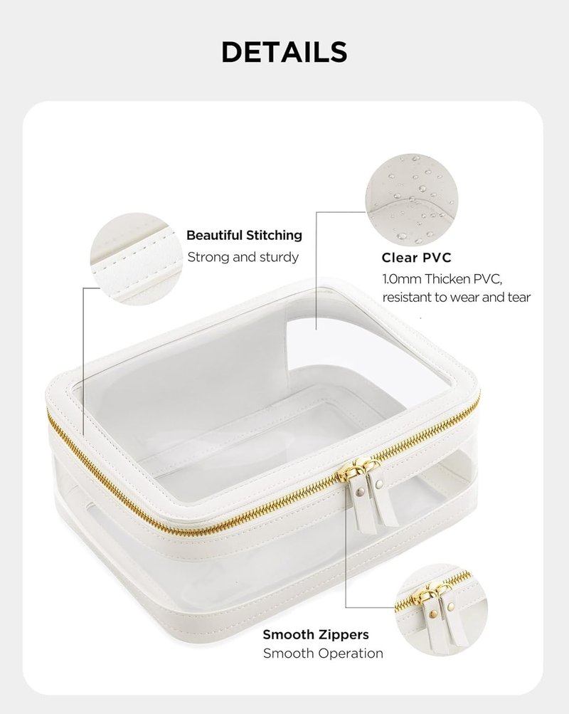 HBlife Clear Makeup Bag Organizer Set, Portable Travel Toiletry Cosmetic Case for Women, Large Make Up Bag Makeup Train Case Transparent Storage Pouch with Handle(White)