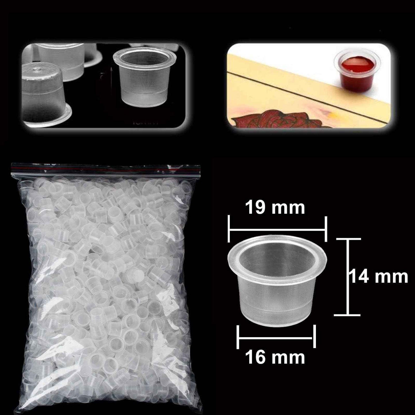 Urknall 1000PCS Large Size Tattoo Ink Cups Large Tattoo Caps 16MM Tattoo Ink Cups Pigment Cups Tattoo Plastic Cap for Tattoo Ink