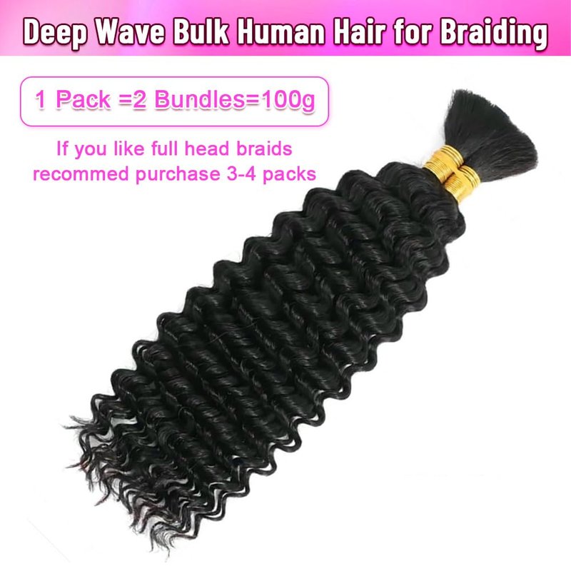100 Percent Human Braiding Hair for Boho Braids 110g Curly Boho Hair for Braiding Deep Wave Bulk Bohemian 100% Human Hair for Micro Braiding Wet and Wavy No Weft 2 Bundles Natural Color 18 Inch