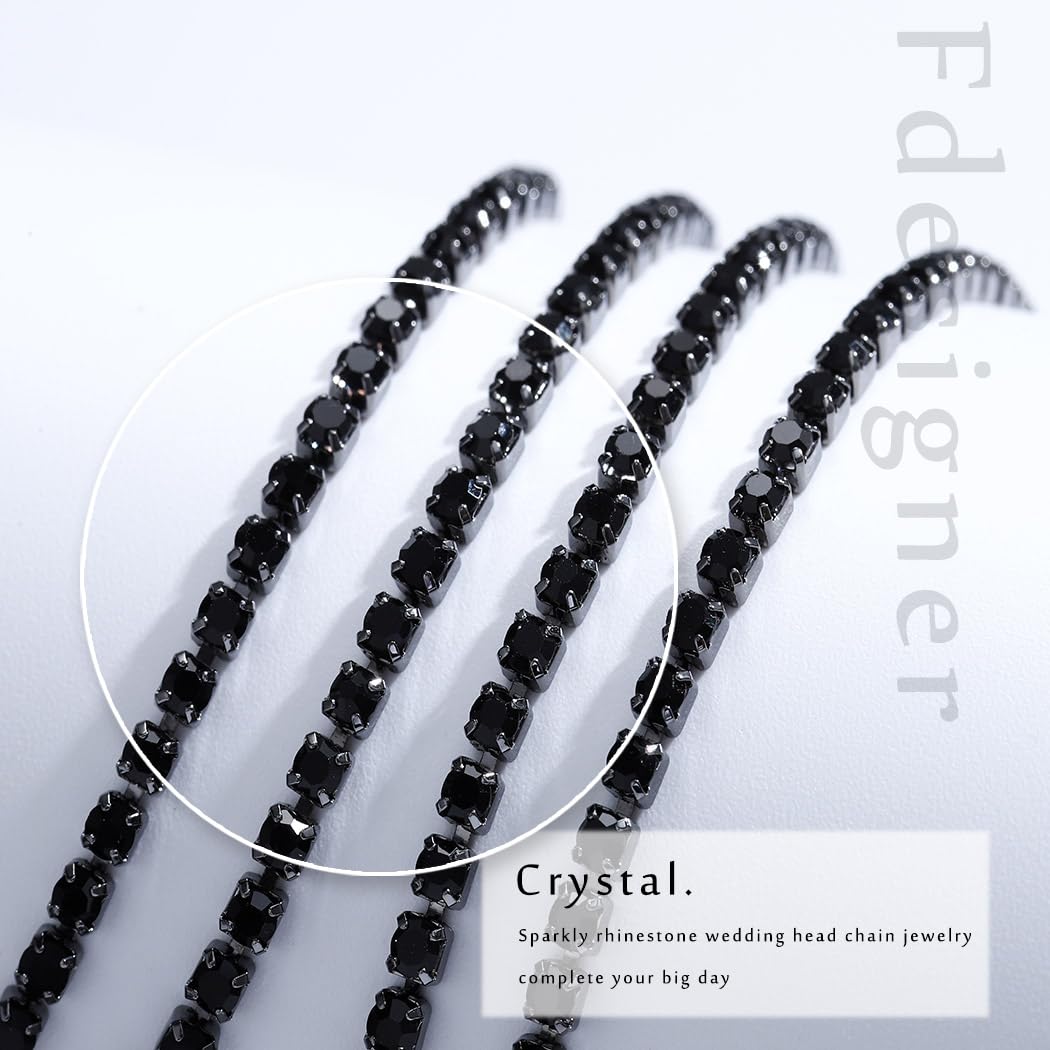 Fdesigner Flapper Mask Head Chain Masquerade Headpiece Rhinestone Costume Hair Accessories (Unique-Black)