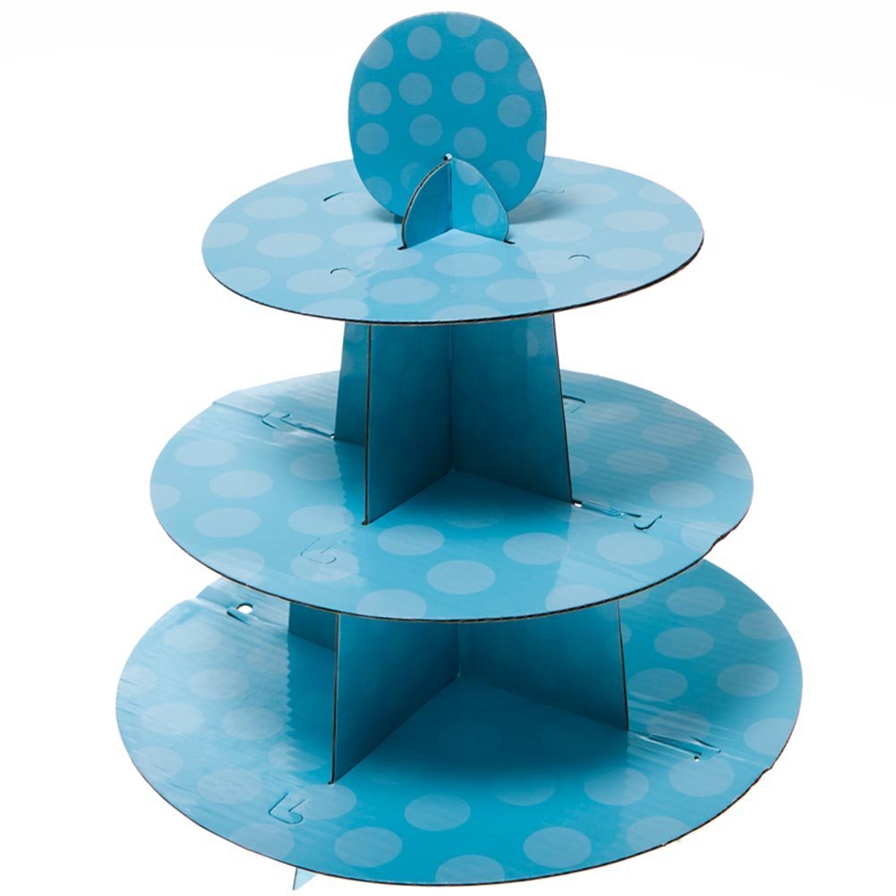 Baby Blue Cardboard Cupcake Stand - 12" (1 Count), Durable & Elegant Tiered Display - Perfect For Parties & Events