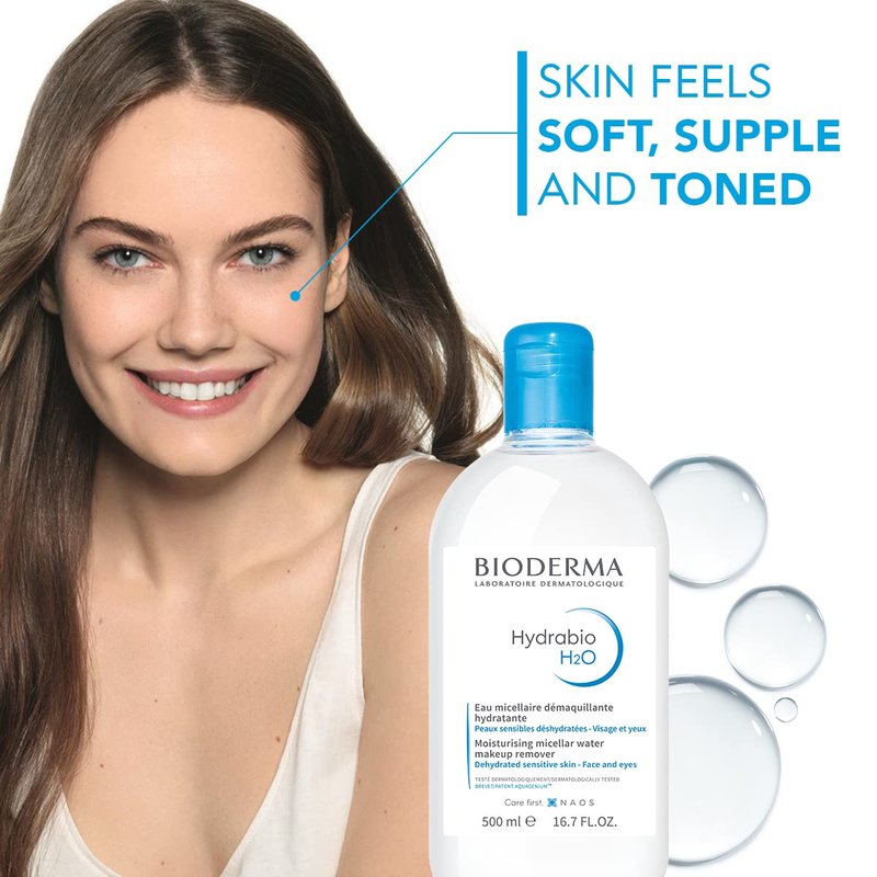 Bioderma Hydrabio DUO H2O Micellar Water Cleansing and Make-Up Removing for Dehydrated Sensitive Skin, 33.4 Fl Oz