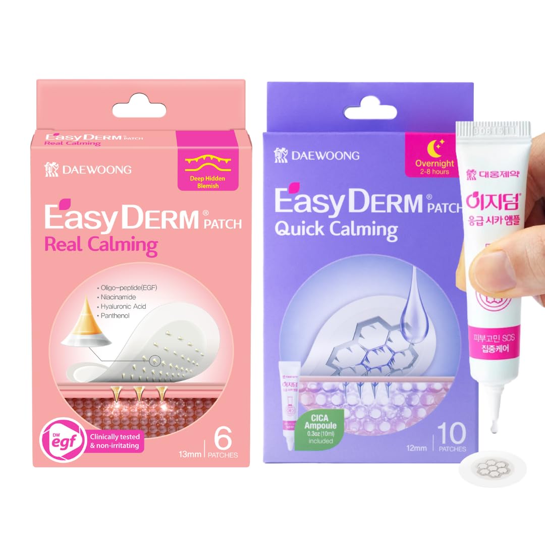 EasyDerm Micro Point Acne Patch Duo – 10 Magnesium Pimple Patches + 6 Real Calming Microdart Patches for Breakout & Post-Blemish Care, 2-Step K-Beauty Skincare Kit, Summer & Travel Essentials