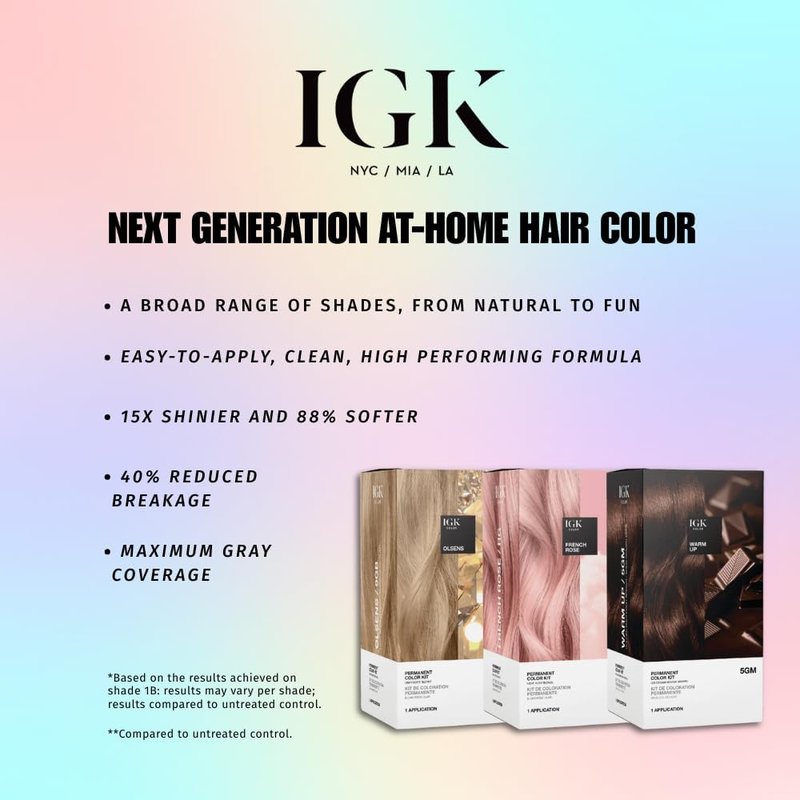 IGK Permanent Hair Color Kit | 8N Out in Malibu - Natural Blonde | 100% Gray Color Coverage + Strengthen + Shine | Ammonia Free