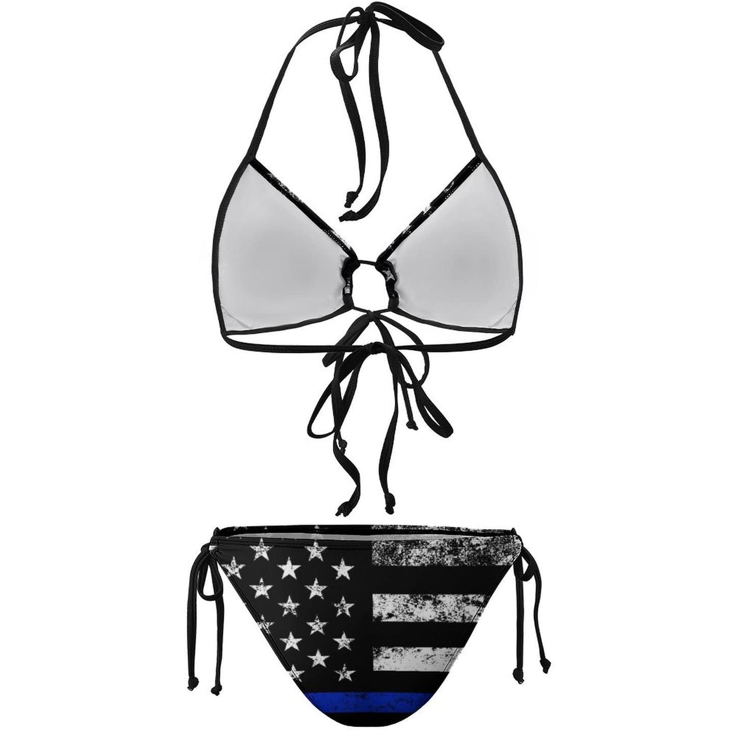 PIOKNGY Thin Blue Line American Flag Two Piece Independence Day Sexy Bikini Set Swimsuits Swimwear Modest Bathing Suits with Swimsuits for Women M