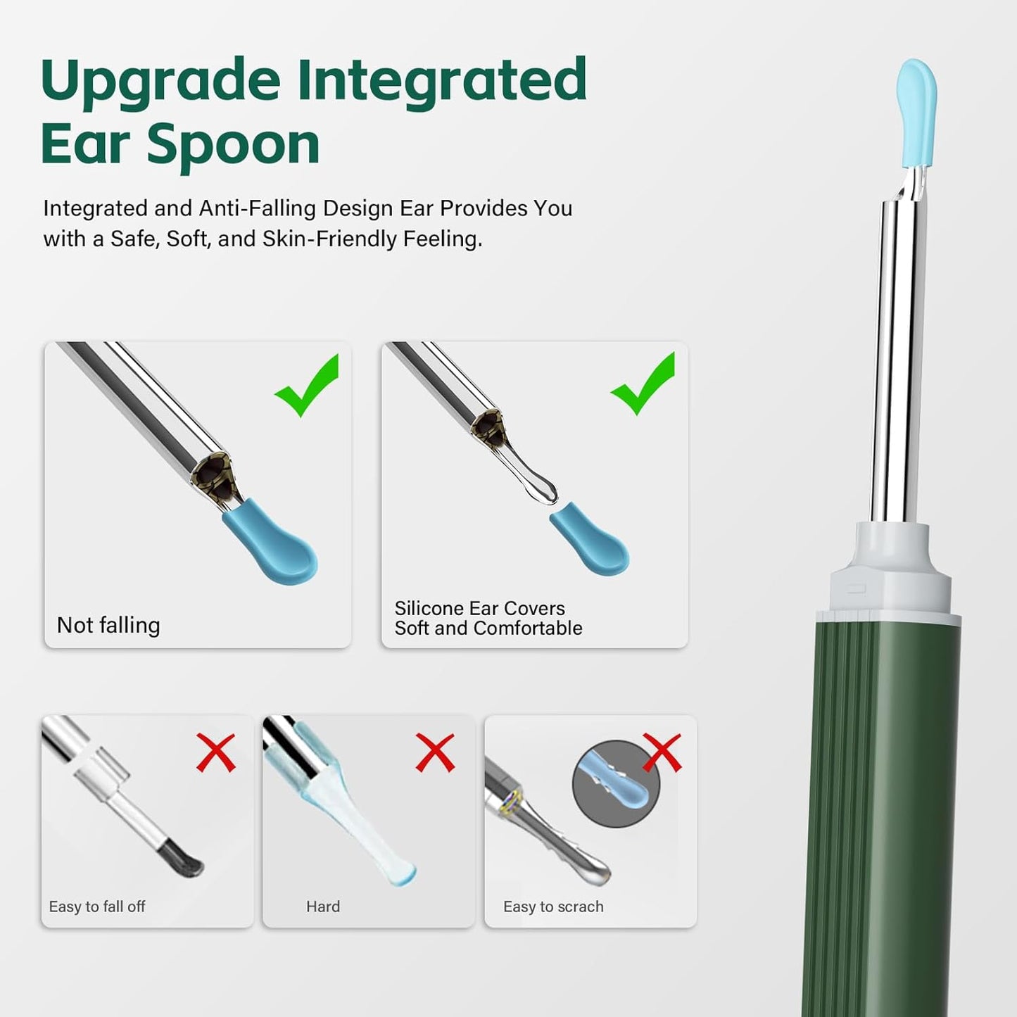 Ear Wax Removal Tool with 8 Pcs Ear Set - Ear Canal Cleaner with 1080P Camera - Ear Cleaning Kit with 6 Ear Scoops - Ear Wax Cleaner with Camera-Otoscope Ear Pick for iOS & Android Turquoise