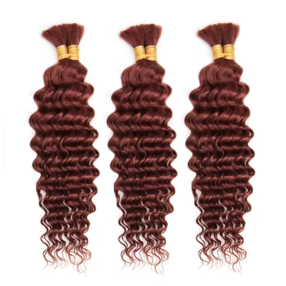Reddish Brown Braiding Hair Deep Wave Bulk Brown Human Braiding Hair 12 12 12 Inch Deep Curly Color 33 Boho Human Hair for Braiding Hair Extensions