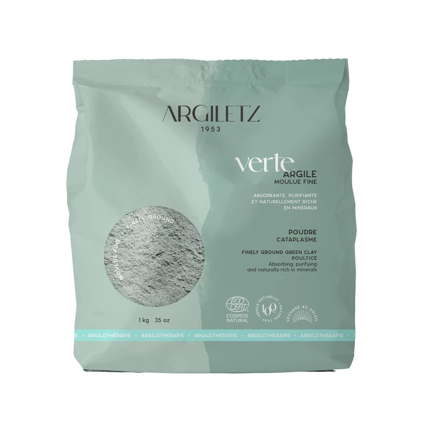 Argiletz Green Clay Surfine 2.2Lb/1Kg. 100% sourced and Produced in France.