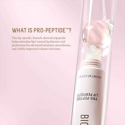 Biossance Pro-Peptide Lip Perfector – Triple-Treat Vegan Lip Balm – Deeply Hydrating with Pro-Peptides & Hyaluronic Acid – Enhances Natural Lip Color – Silky, Glossy Finish in H2Glow, Clear