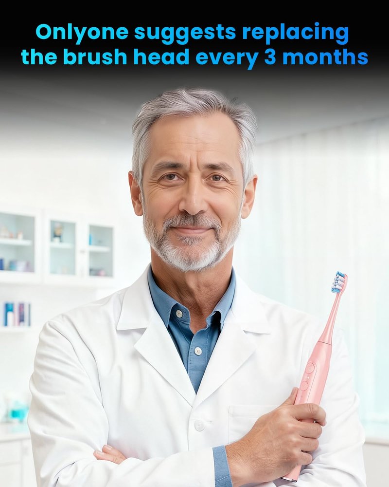 Onlyone Ultrasonic Electric Toothbrush for Adults, Rechargeable Electric Toothbrush with 8 Brush Heads, Travel Case, Charging Base & Wireless Charging - 5 Modes with Smart Timer