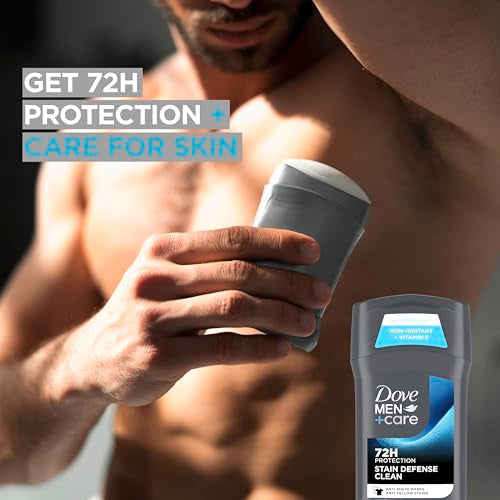 Dove Men+Care Deodorant Stick 4 Count Stain Defense Clean for Men, Anti-white Marks & Anti-yellow Stains with 72-hour Sweat and Odor Protection 2.7 oz