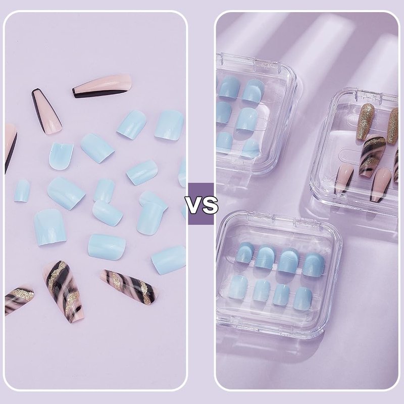BENECREAT 20Pcs 2 Sizes Press On Nail Storage Box with 2 Sheets Double Sided Adhesive Tape, Clear Artificial Nail Display Storage Boxes Display Packing Box for Nail Salon