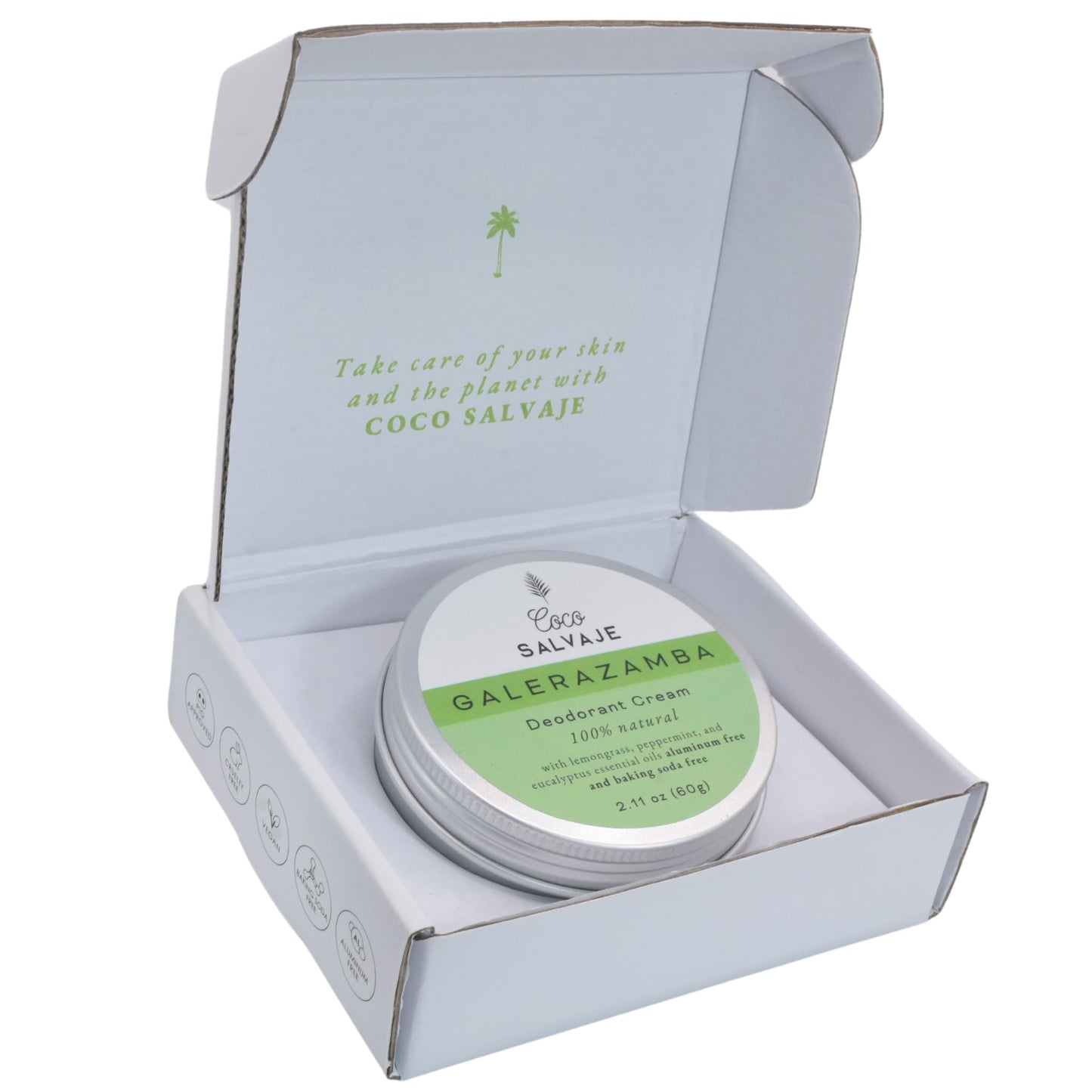 COCO SALVAJE Natural Deodorant for Women & Men | Aluminum Free Deodorant with Magnesium | Non toxic, Vegan, Hypoallergenic and Pregnancy Safe | Organic Ingredients | 2.11oz (GALERAZAMBA (Lemongrass))