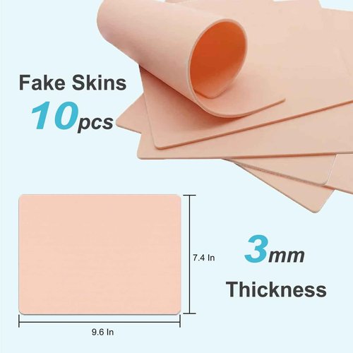 3mm Fake Skin Tattoo - 10PCS Yugui Practice Fake Skins 3mm Soft Silicone Double Sides 7.4x5.6" Eyebrow Practice Skins Real Skin for Beginner & Experienced Tattoo Supply