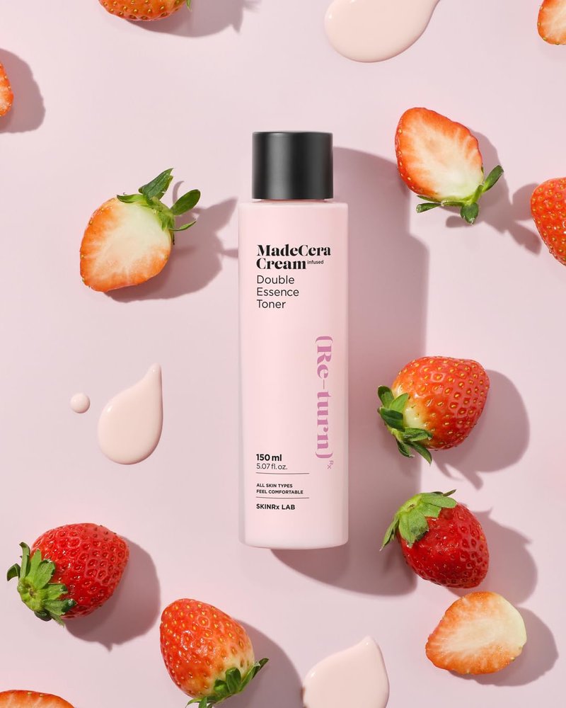 SKINRxLAB MadeCera Cream Double Essence Korean Toner 2 Pack - Hydrating and Soothing Toner with Milk Protein, Ceramide, Beta-Glucan - Moisturizing Strawberry Milky for Irritated Skin