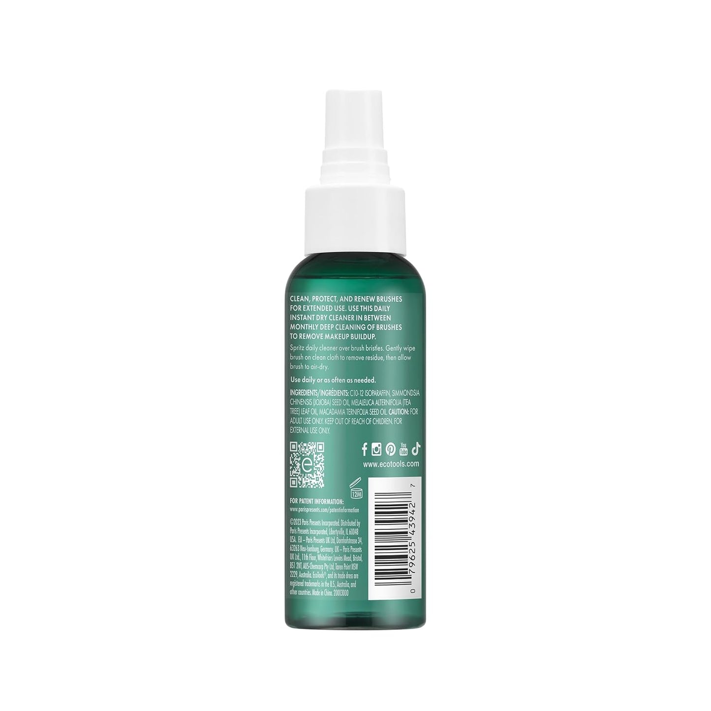 EcoTools Daily Makeup Brush Cleanser Spray, Quick Drying, Fragrance Free & Dermatologist Tested, Travel Size, TSA Approved, Cruelty-Free & Vegan 3 fl oz./89 ml. Bottle