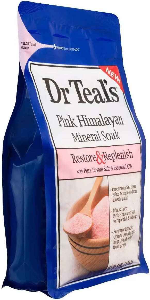 Dr. Teals Pink Himalayan Pure Epsom Salt Soaking Solution (2 Bag, 6lbs Total) - Restore & Replenish with Bergamot & Sweet Orange Essential Oils
