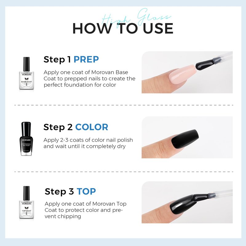 Morovan Top Coat Nail Polish: Clear Quick Dry High Glossy Nail Polish Shiny No Chip Long Lasting Air Dry Top Coat for Nail Art Manicure Salon Quality