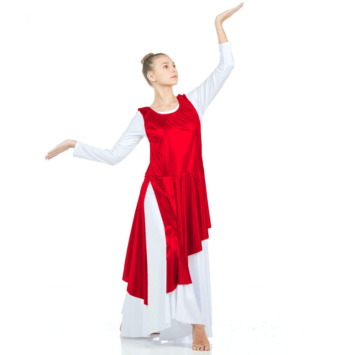Danzcue Asymmetrical Metallic Praise Dance Tunic, Scarlet, S-M-Adult