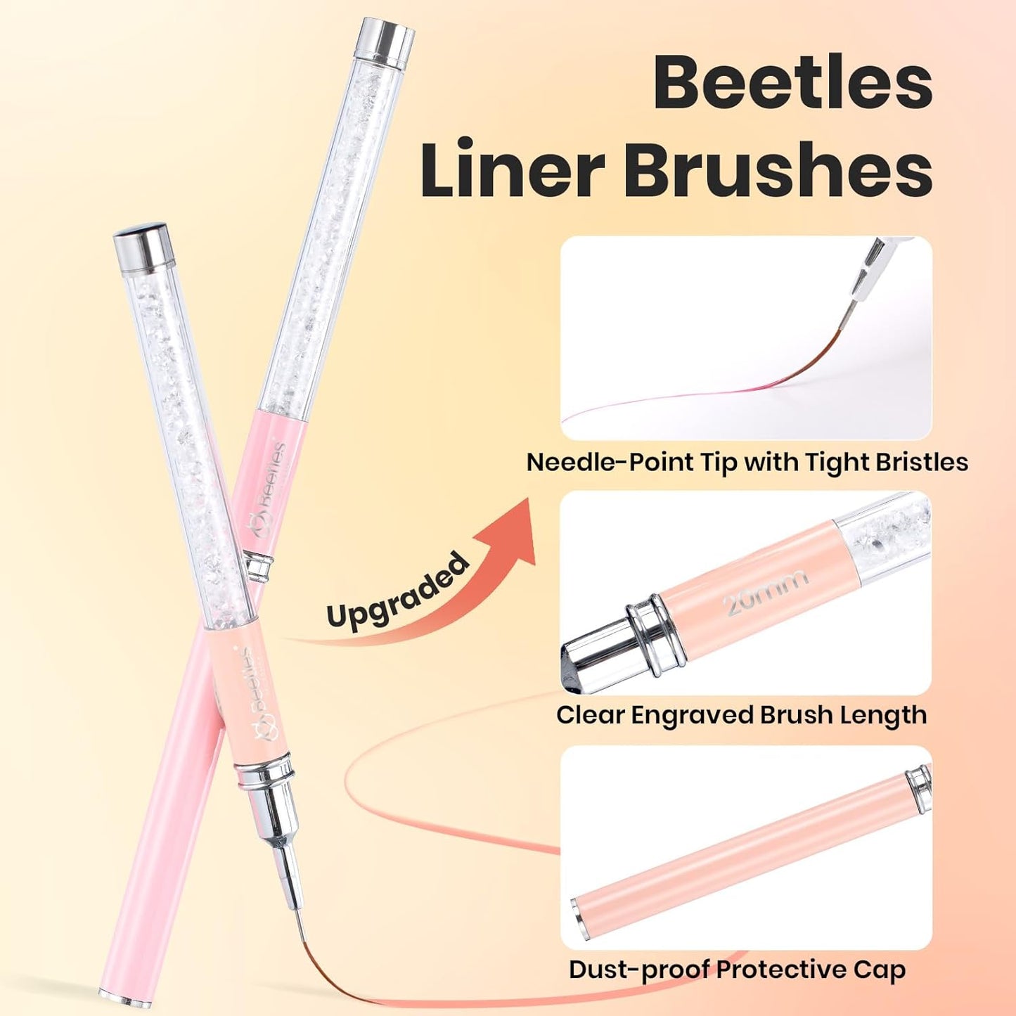 Beetles Nail Art Brushes, 8pcs Double-headed Nail Art Tool Set, Nail Dotting Tools, Striping Nail Art Brushes for Lines, Nail Drawing Pen with Bow knot Stickers Gift for Women