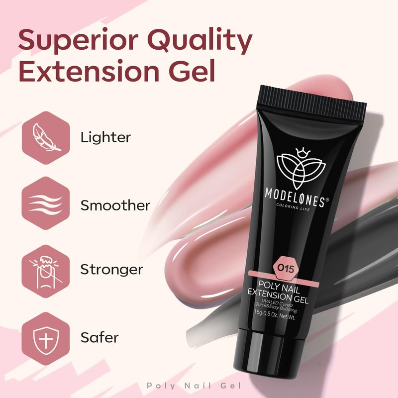 modelones Poly Gel Nail Kit 6 Colors with 8 W Nail Lamp Poly Extension Gel Clear Nude Pink Black Glitter Complete Starter Kit for Beginner DIY Salon Quality Manicures