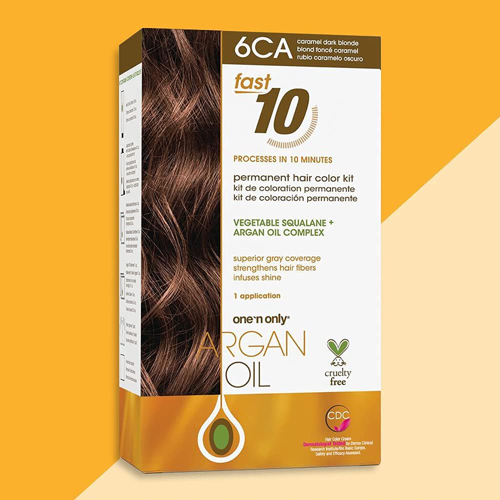 One 'N Only Fast 10 Permanent Hair Color Kit - Hair Dye for Women with Argan Oil to Maintain Moisture Balance - Advanced Micro-Pigments for Natural Tones (6CA Caramel Dark Blonde)