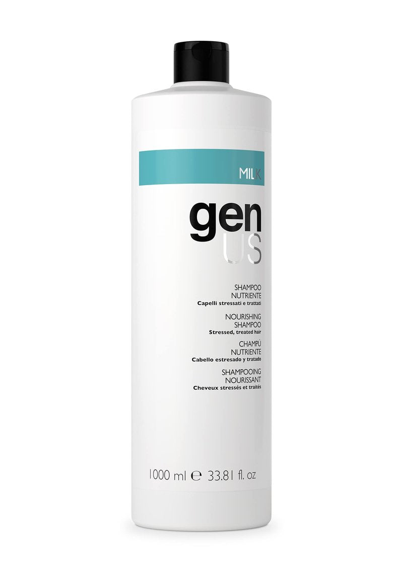 Genus Milk Nourishing Shampoo - Milk & Wheat Proteins for Stressed, Treated Hair, Gentle Cleansing, Deep Nourishment, Adds Shine & Softness - 1000ml