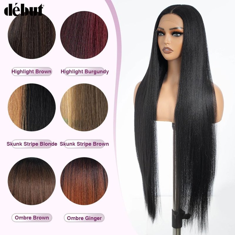 Light Yaki Straight Lace Front Wig - 36-Inch Super Long Hair | 13x4x0.5 Natural Hairline with Baby Hair - 1B Color
