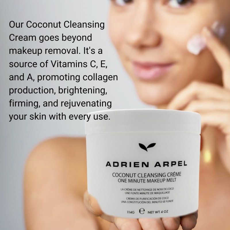 Adrien Arpel Coconut Cleansing Crème, Facial Cleanser & Makeup Remover, Balm Hydrates & Softens Sensitive, Dry & Mature Skin, 4 oz
