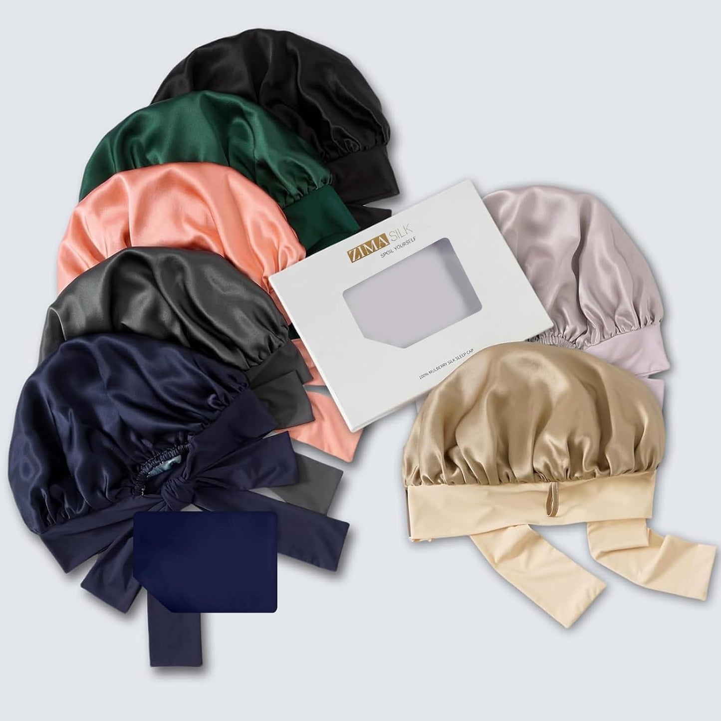 ZIMASILK 100% Mulberry Silk Bonnet - Double Layer Hair Wrap for Long Hair | Navy Blue