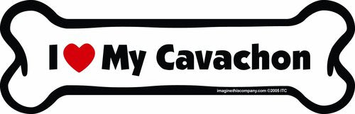 Imagine This Company I Love My Breed Bone Shaped Pet Magnet; Removable Magnets for Cars, Fridges, Lockers & More, Stylish Pet Inspired Car Accessories, 2 x 7 inches, 1 Item, White/Black, Cavachon