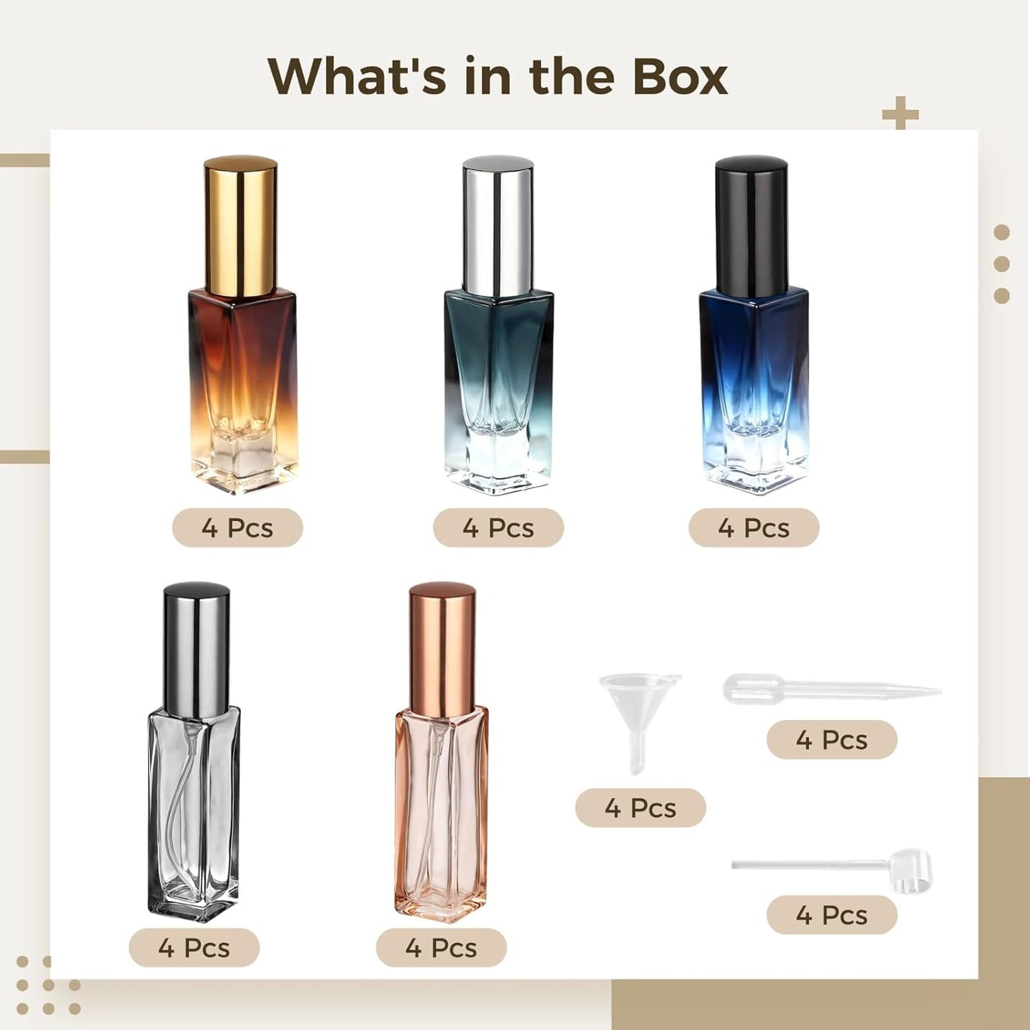 Gradient Perfume Travel Bottles Set - Leak-Proof Glass Spray Nozzles | 20 Pack, 8.5ml & 10ml