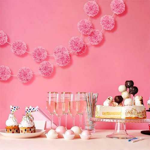New Pink Fluffy Paper Garland - 12 ft (Pack Of 1) - Vibrant & Elegant Design For Parties, Home Decor & Celebrations