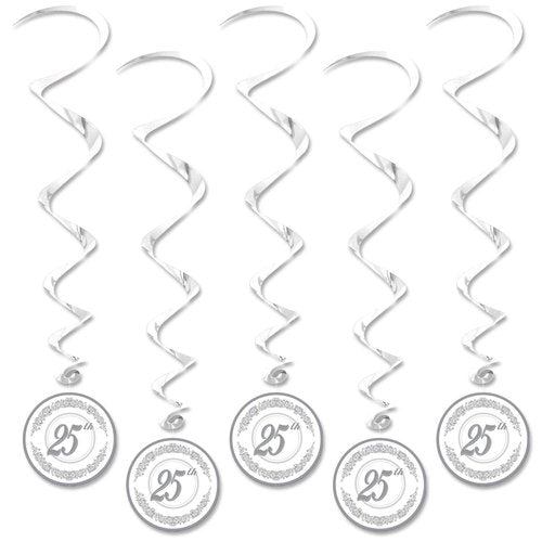 Beistle 50076 5-Pack 25th Anniversary Whirls, 3-Feet 4-Inch