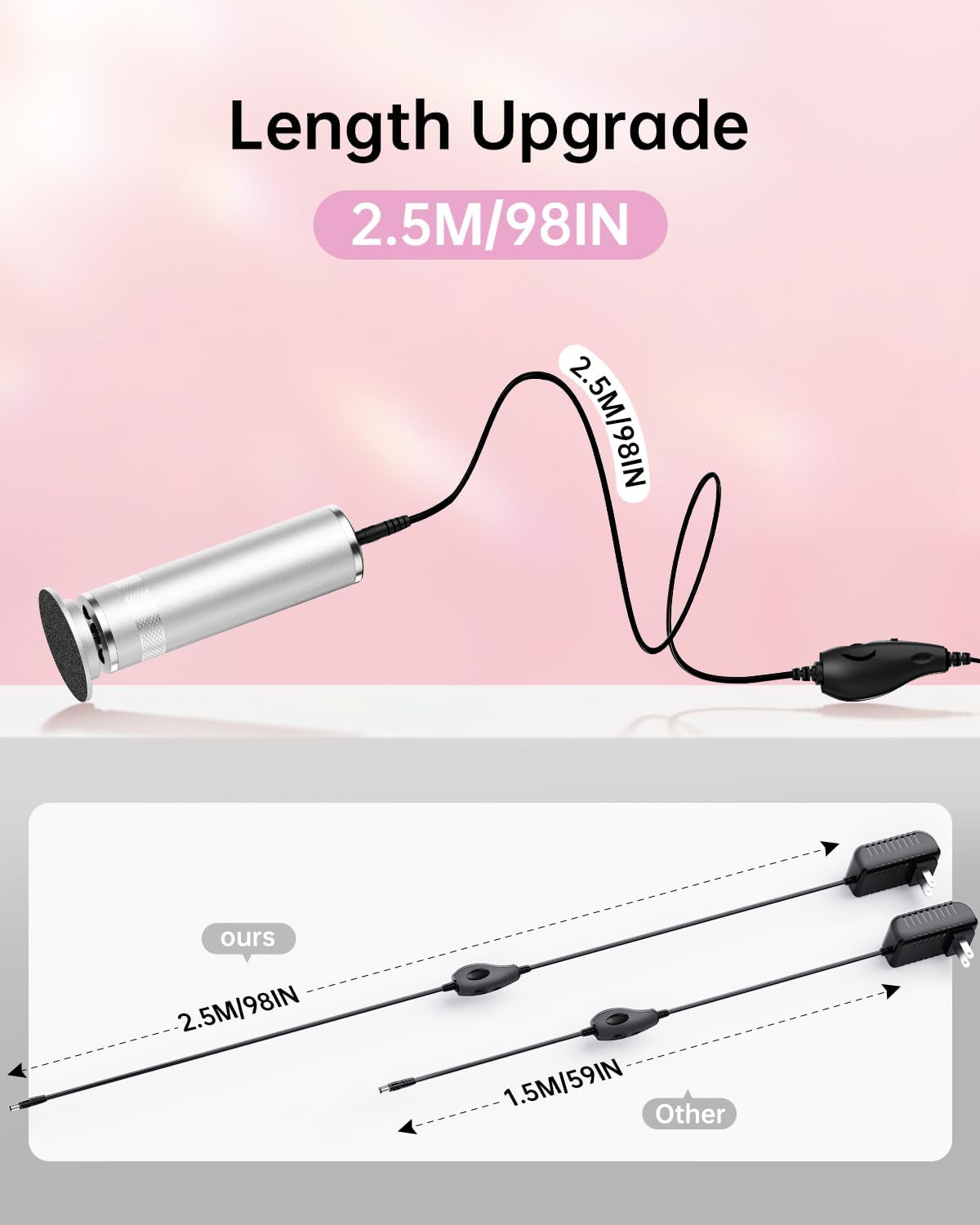 Electric Foot Callus Remover, Upgrade Electric Foot File Callus Remover for Feet, Adjustable Speed Foot File with 60 Pcs Sandpaper Discs, Foot Scrubber for Cracked, or Tough Skin and Calluses, Pink