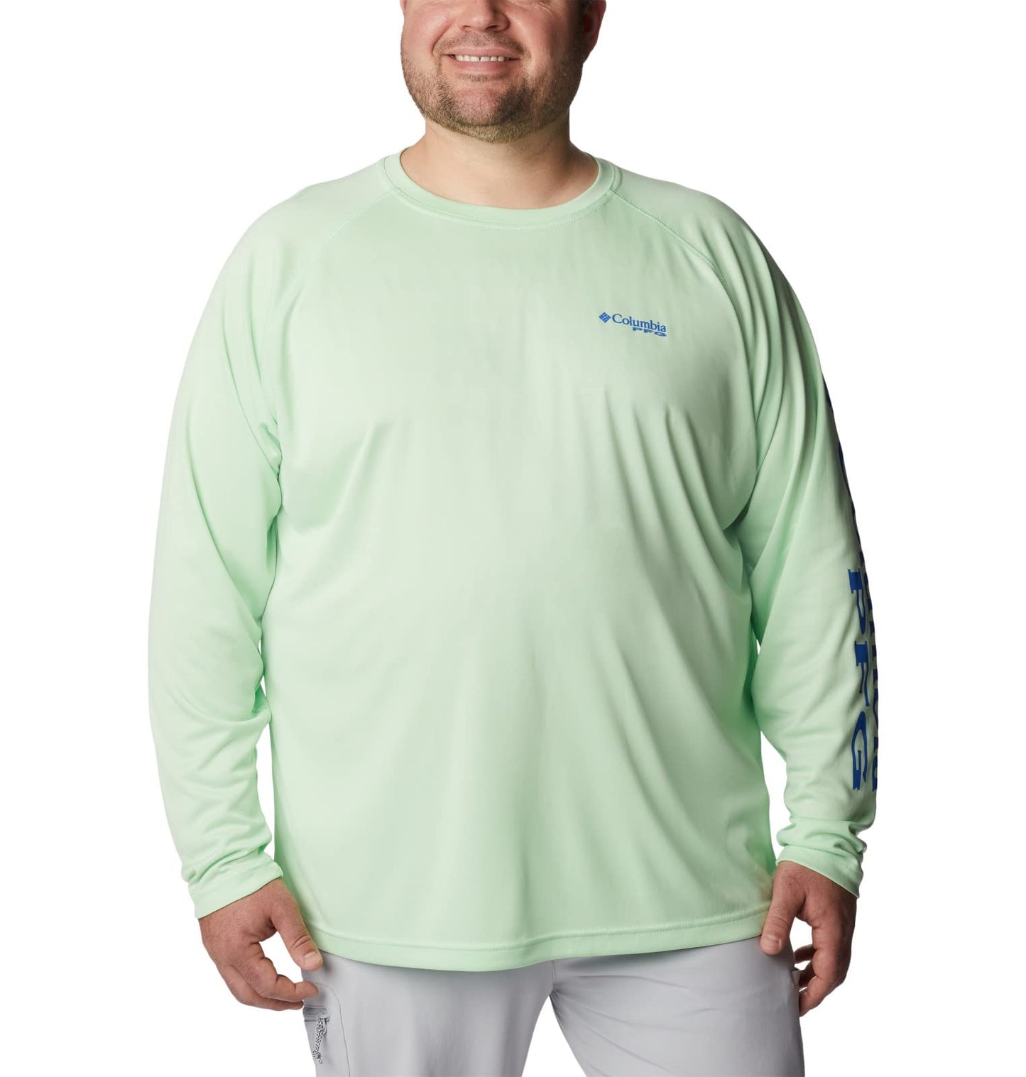 Columbia Men's Terminal Tackle Long Sleeve Fishing Shirt, Key West/Vivid Blue Logo, Small