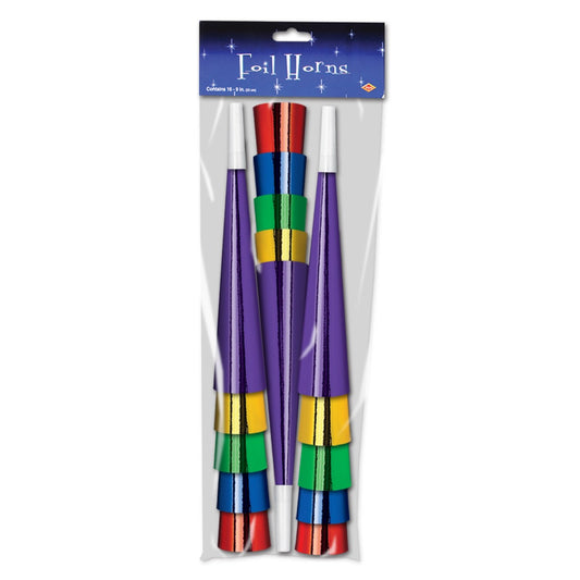 Beistle Assorted Colors Foil Horns