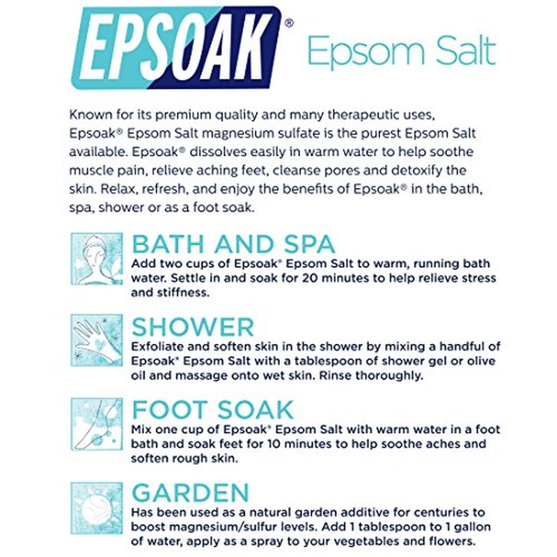 Epsoak Epsom Salt 10 lb. Magnesium Sulfate USP. (Qty. 1 x 10lb. Bags) Resealable Epsom Salt Bulk Bags Unscented, Made in The USA, Cruelty-Free Certified