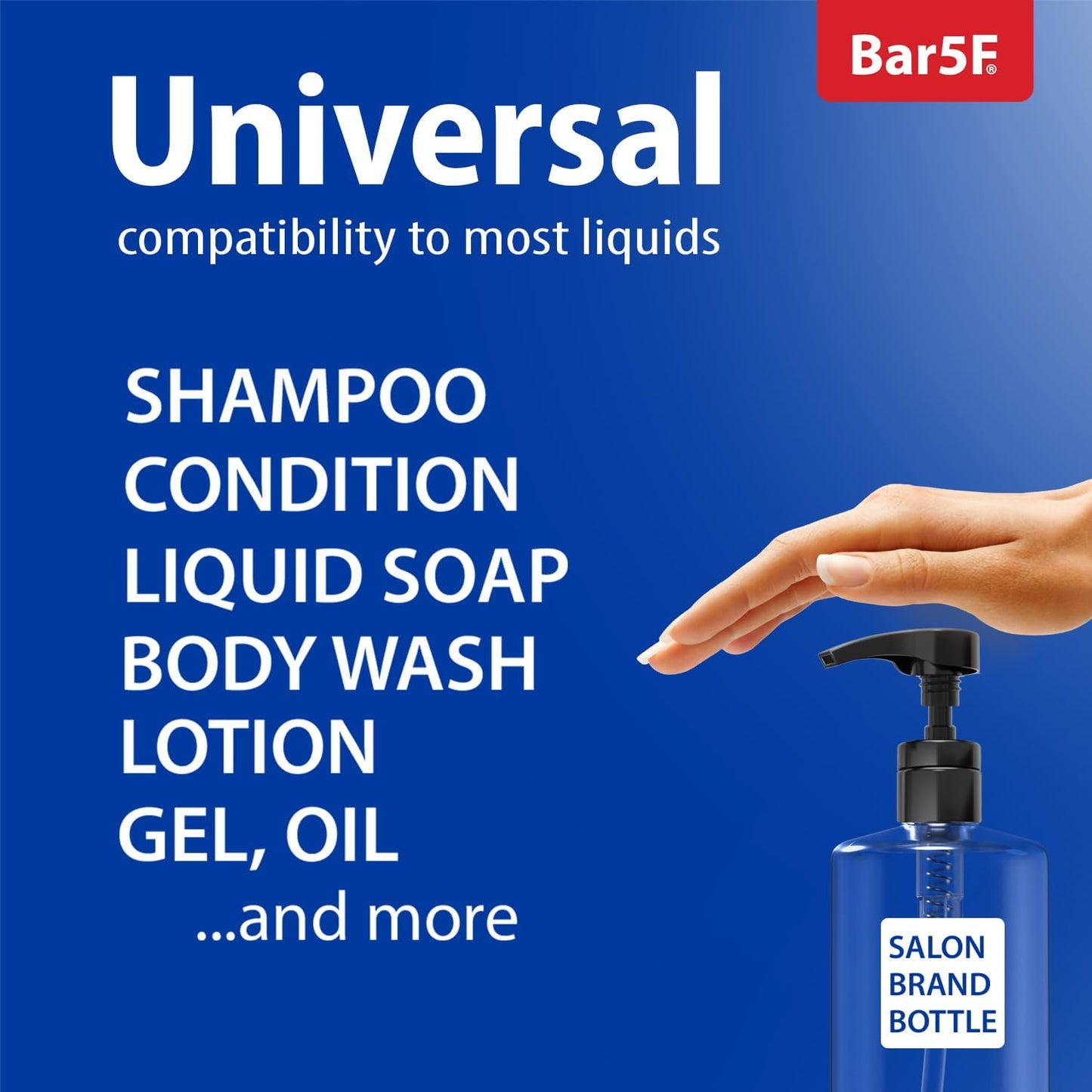 Bar5F 1-Liter Pumps for Shampoo and Conditioner Bottles for 33.8-Ounce Professional Salon Brands (White & Black)