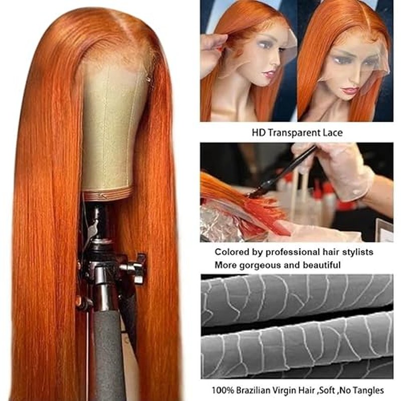 Ginger Lace Front Wigs Human Hair 13x4 Straight Wigs Pre Plucked 180 Density Human Hair Wigs For Black Women 28 Inch