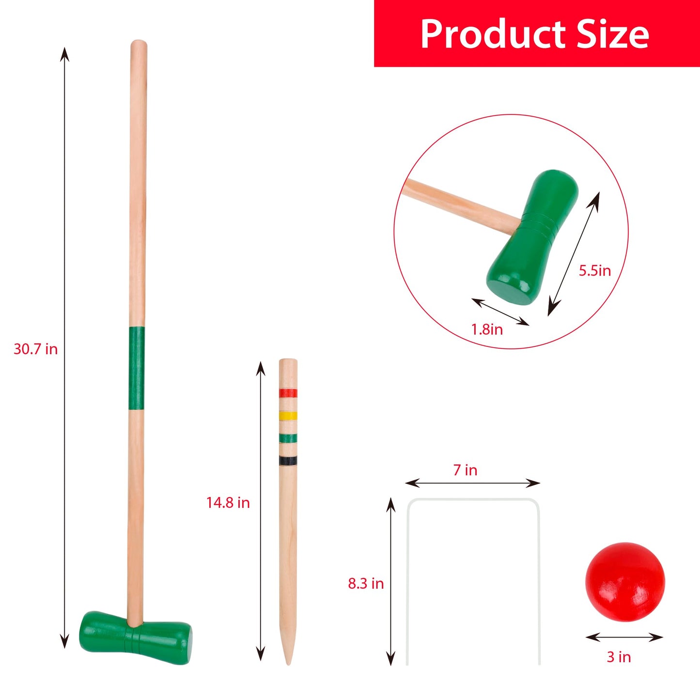 GOTHINK 4 Players Croquet Set with Wooden Balls for Adults & &Kids - Summer Outdoor Games for Lawn Backyard Activity - 30Inch Wooden Mallets,Colored Ball, Wickets, Stakes