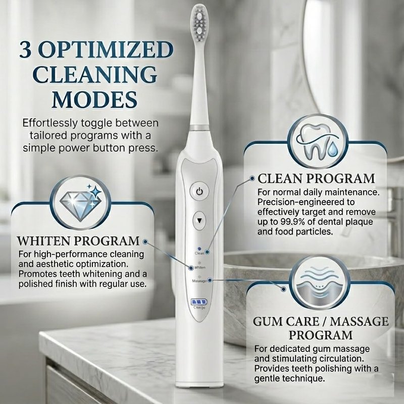 NetGen Sonic Electric Toothbrush for Adults, Rechargeable Power Toothbrush with 5 Replacement Heads, Travel Case, 3 Modes, 2 Minute Timer, IPX7 Waterproof Cordless Electric Toothbrush | White