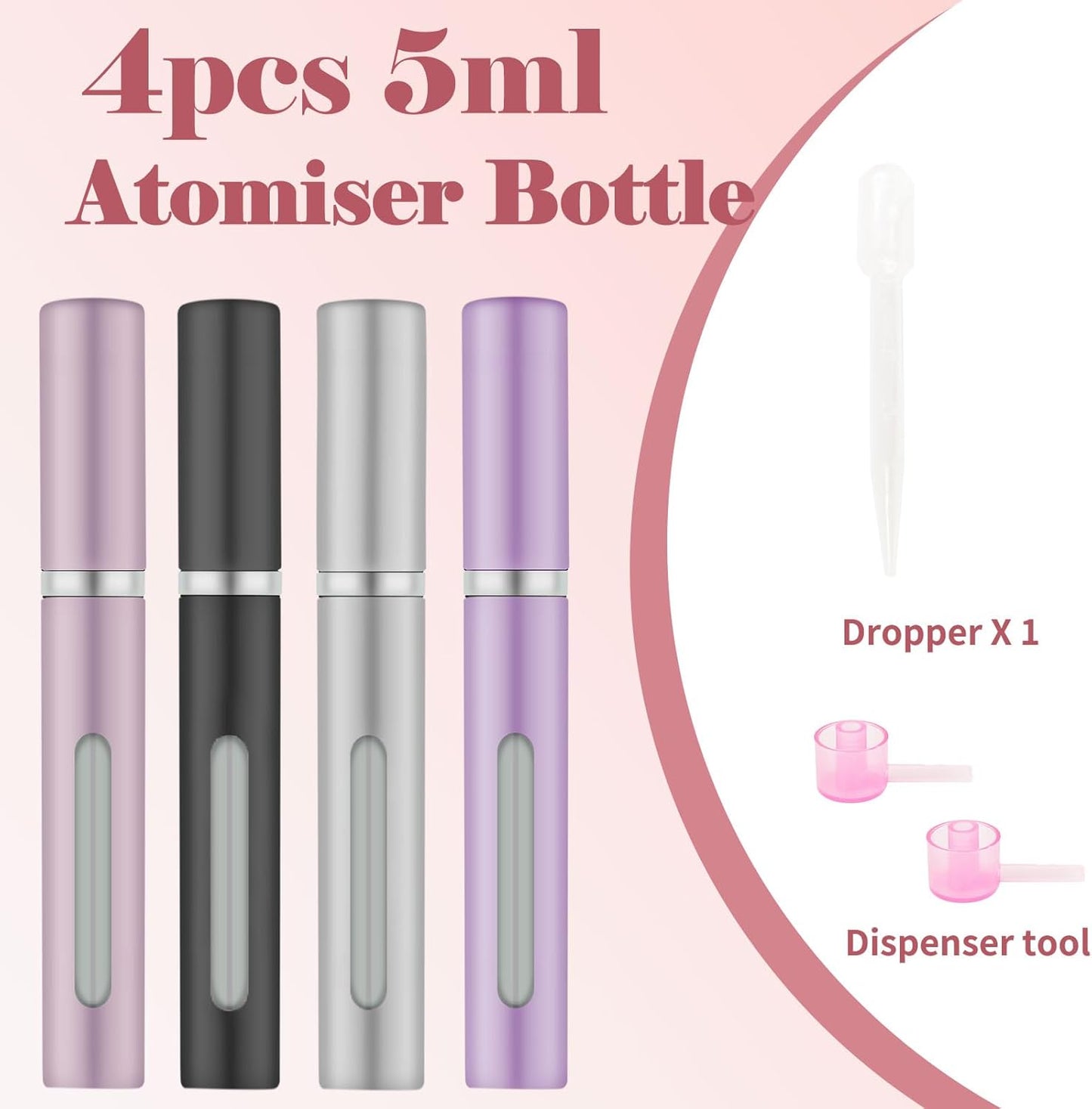4pcs Mini Perfume Travel Bottle, Perfume Atomiser Refillable, 5ML Spray Bottles, Portable for Travel Holiday, Outdoor Activities and Business